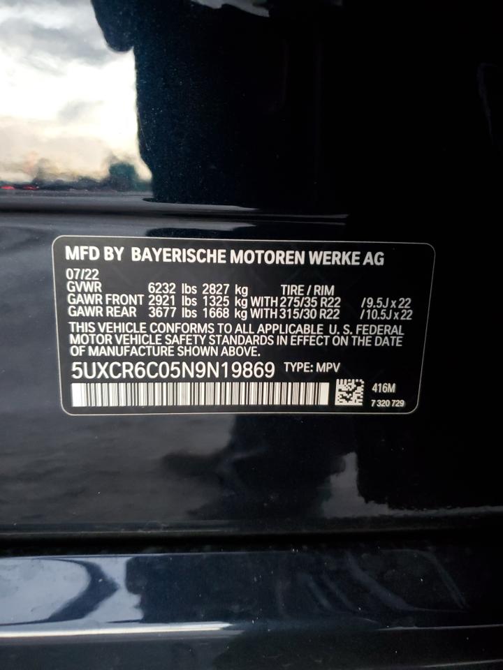2022 BMW X5 XDRIVE40I VIN:5UXCR6C05N9N19869