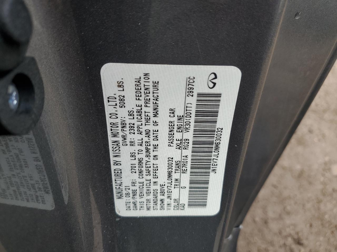 2022 INFINITI Q60 PURE VIN:JN1EV7JL0NM630032