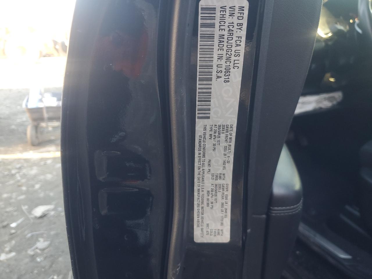 2022 DODGE DURANGO GT VIN:1C4RDJDG2NC106318