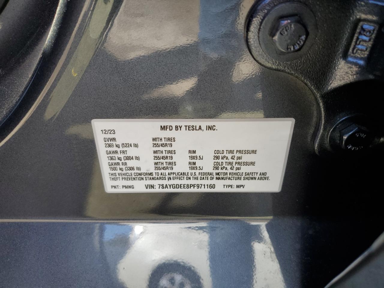 2023 TESLA MODEL Y VIN:7SAYGDEE8PF971160