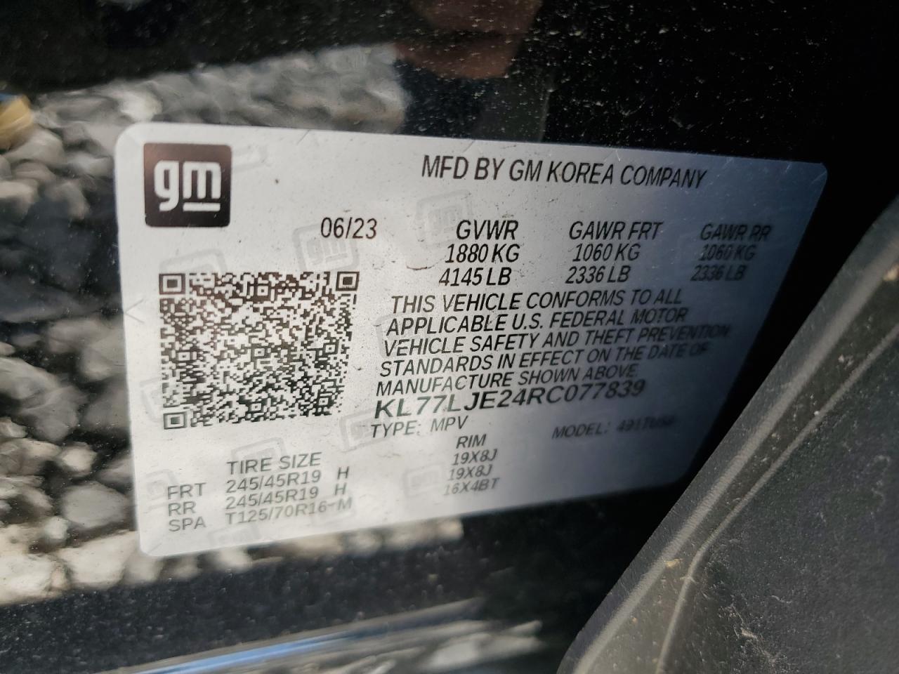 2024 CHEVROLET TRAX 2RS VIN:KL77LJE24RC077839