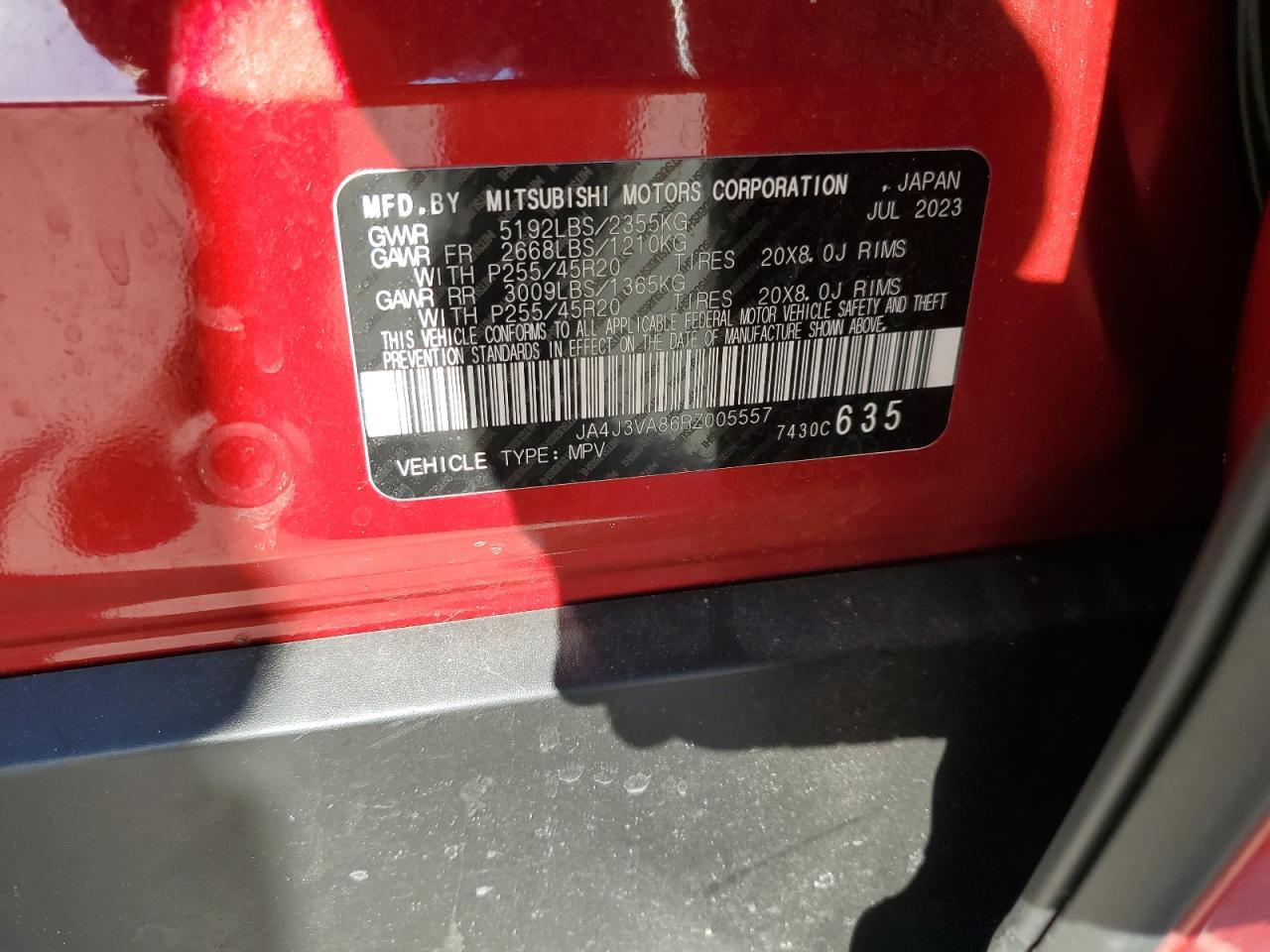 2024 MITSUBISHI OUTLANDER SE VIN:JA4J3VA86RZ005557