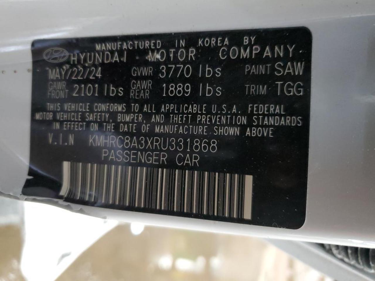 2024 HYUNDAI VENUE SEL VIN:KMHRC8A3XRU331868