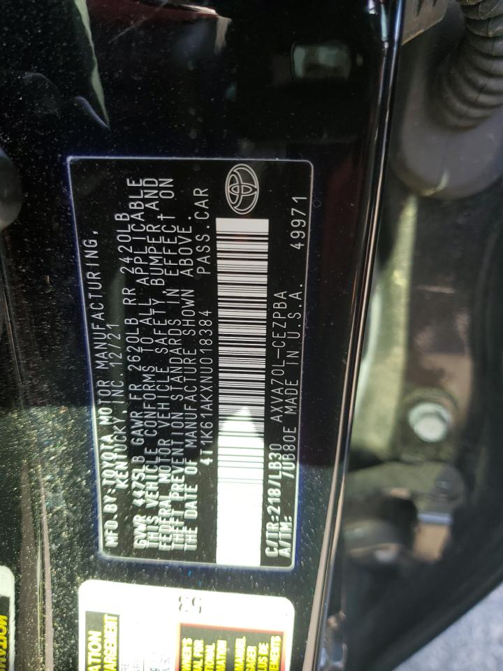 2022 TOYOTA CAMRY XSE VIN:4T1K61AKXNU018384