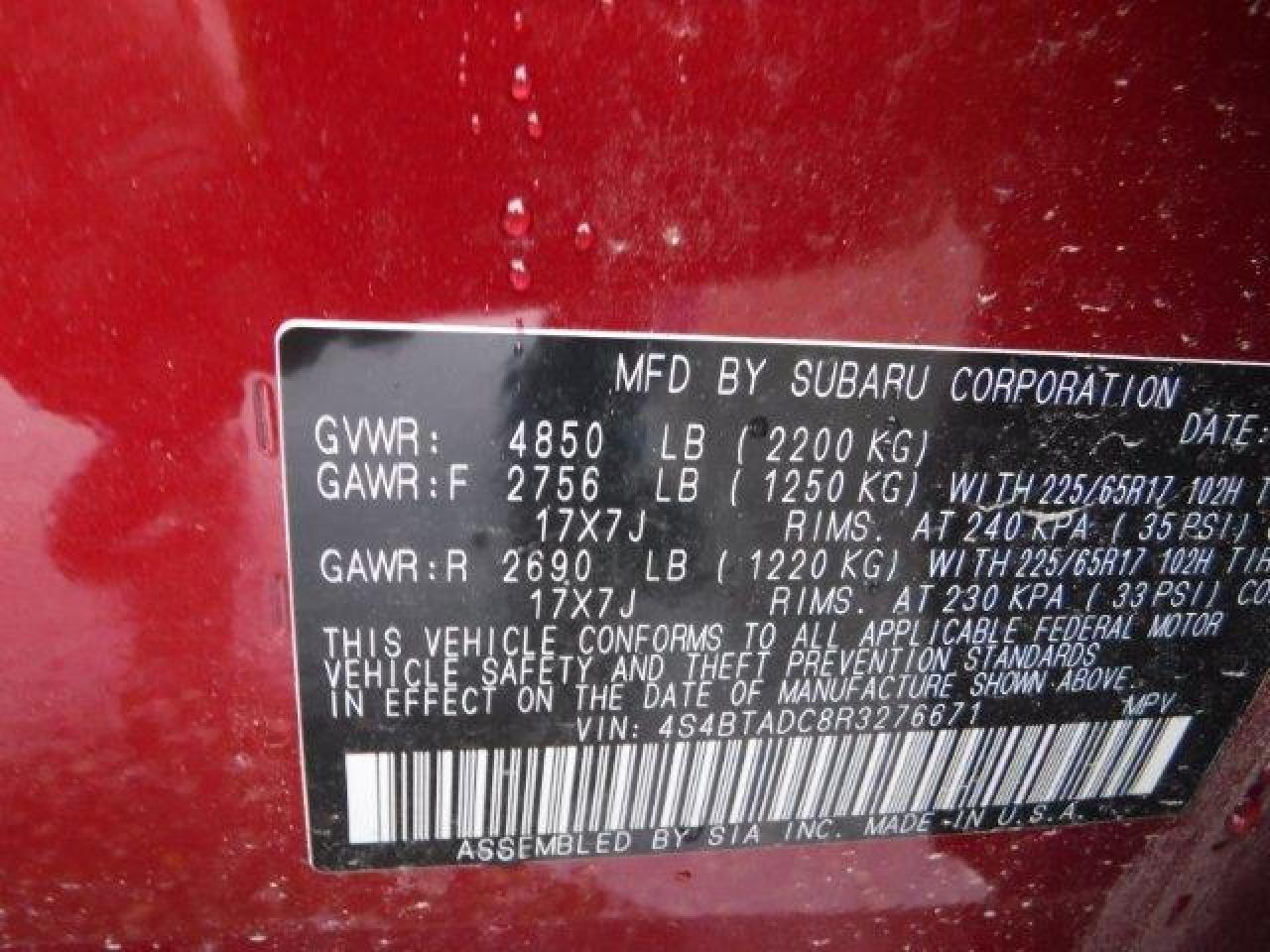 2024 SUBARU OUTBACK PREMIUM VIN:4S4BTADC8R3276671