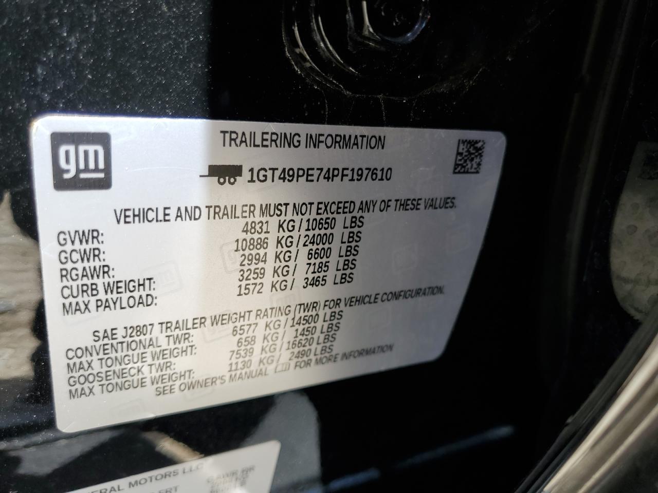 2023 GMC SIERRA K2500 AT4 VIN:1GT49PE74PF197610