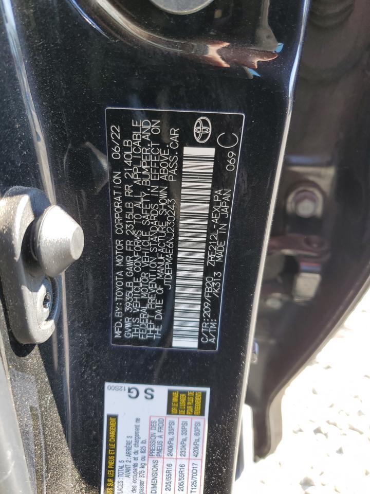 2022 TOYOTA COROLLA LE VIN:JTDEPMAE6NJ230243
