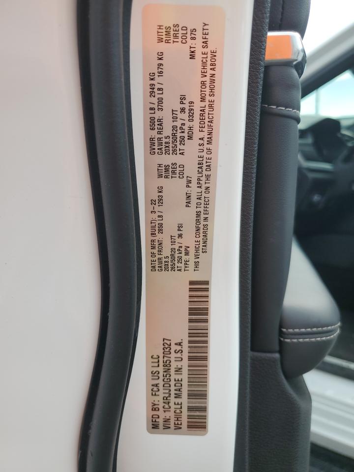 2022 JEEP GRAND CHEROKEE L OVERLAND VIN:1C4RJJDG5N8570327