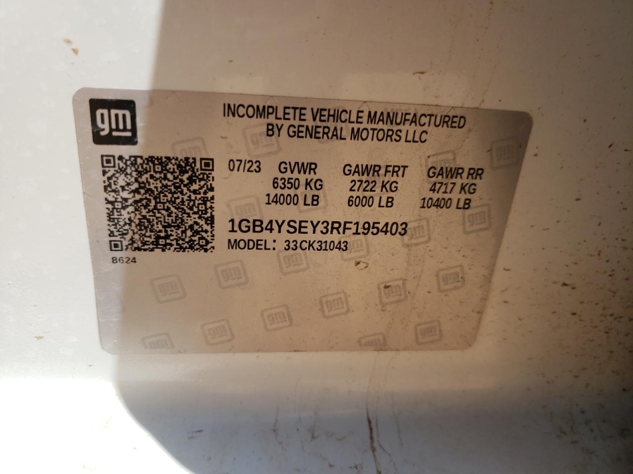 2024 CHEVROLET SILVERADO K3500 VIN:1GB4YSEY3RF195403