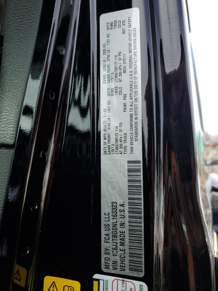 2022 JEEP GLADIATOR RUBICON VIN:1C6JJTBG0NL163323