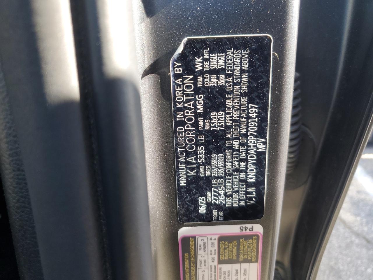 2023 KIA SPORTAGE X LINE VIN:KNDPYDAH9P7091497