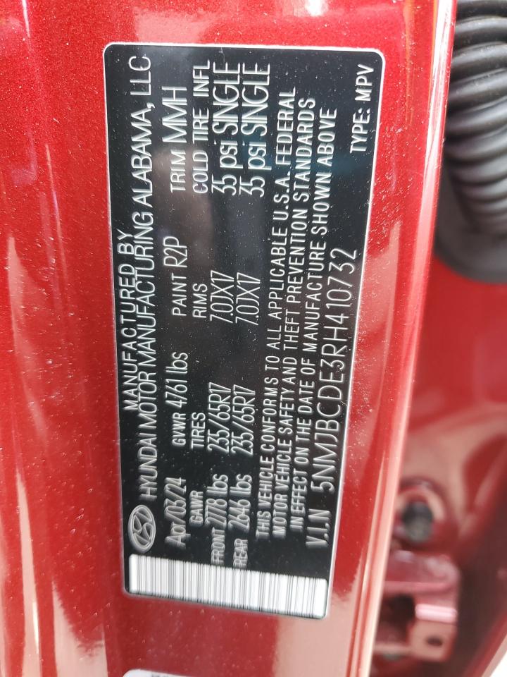 2024 HYUNDAI TUCSON SEL VIN:5NMJBCDE3RH410732