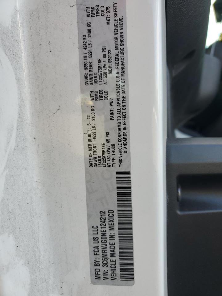 2022 RAM PROMASTER 3500 3500 HIGH VIN:3C6MRVJG0NE124212