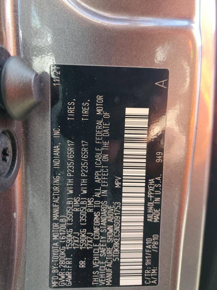 2022 TOYOTA SIENNA LE VIN:5TDKRKEC5NS091753