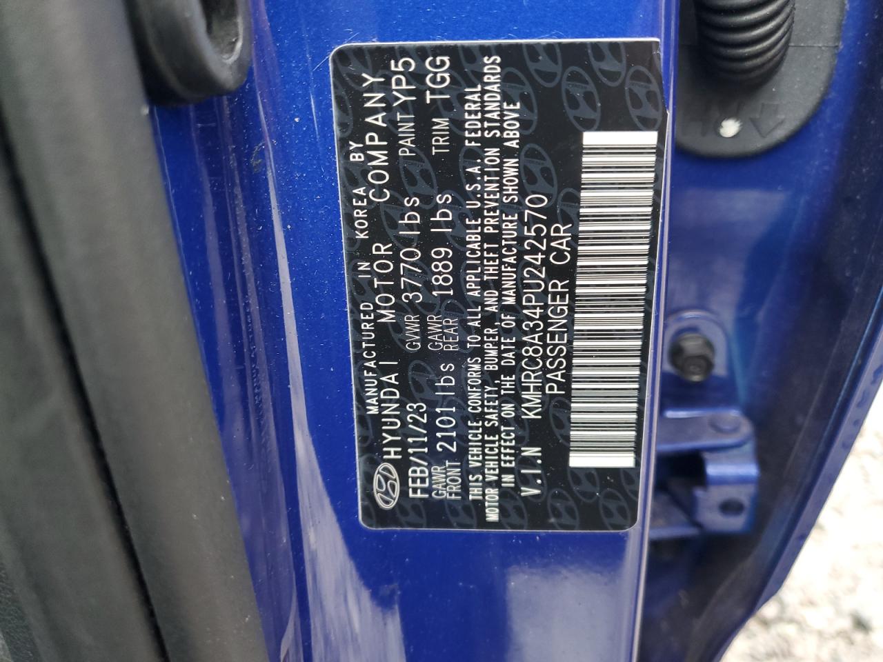 2023 HYUNDAI VENUE SEL VIN:KMHRC8A34PU242570