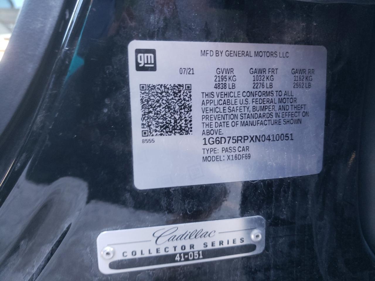2022 CADILLAC CT4-V BLACKWING VIN:1G6D75RPXN0410051