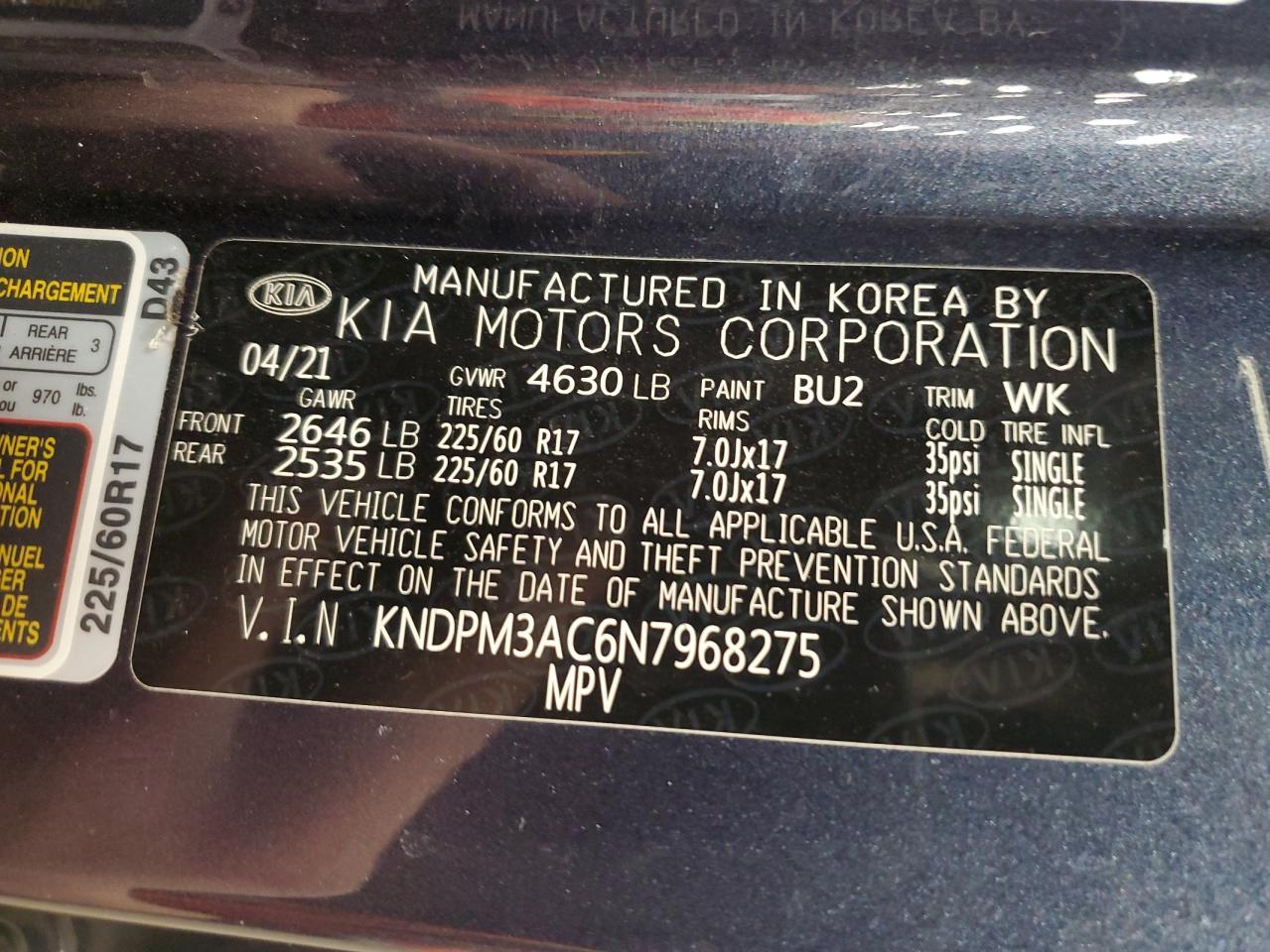 2022 KIA SPORTAGE LX VIN:KNDPM3AC6N7968275