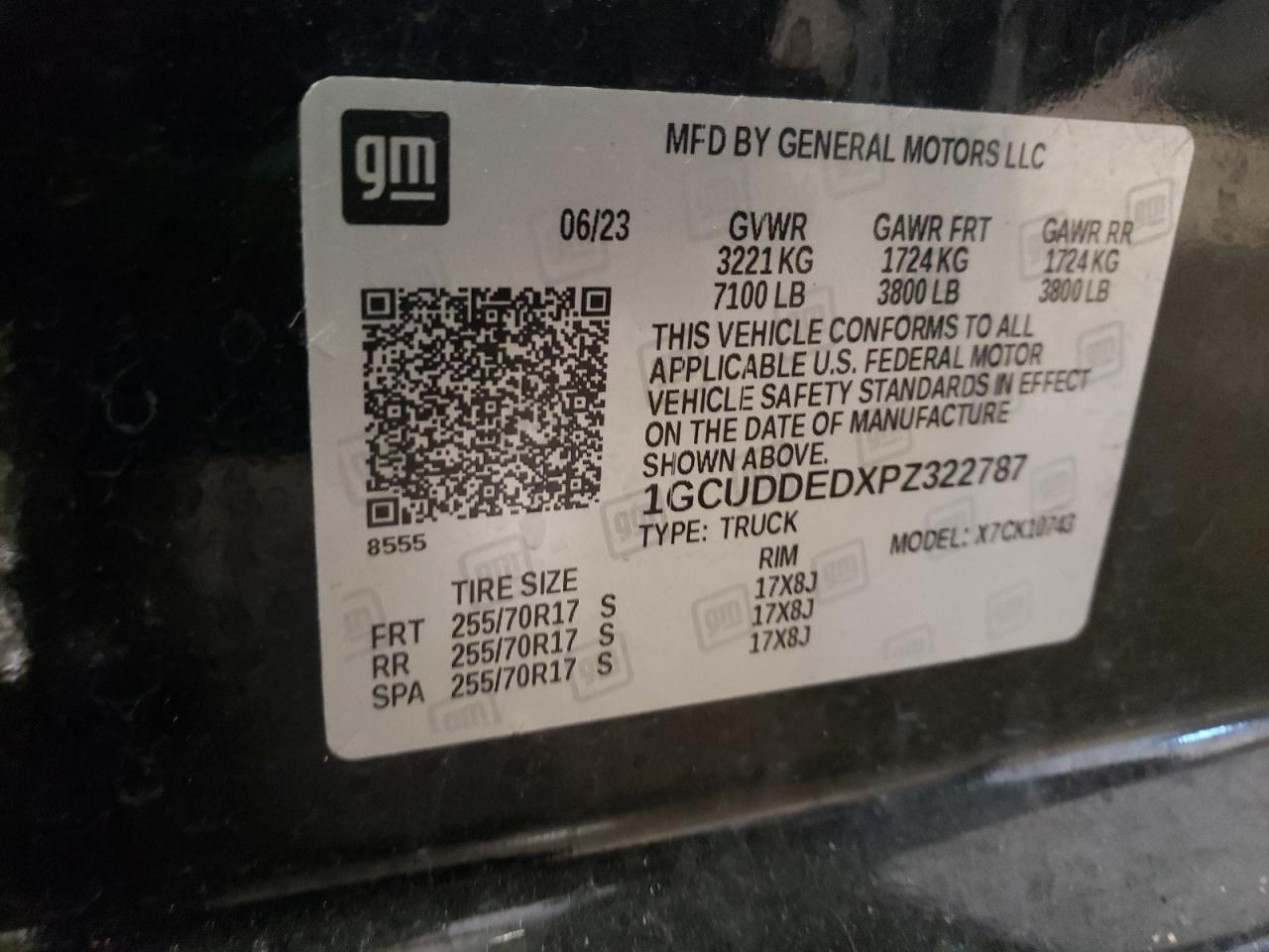 2023 CHEVROLET SILVERADO K1500 LT VIN:1GCUDDEDXPZ322787