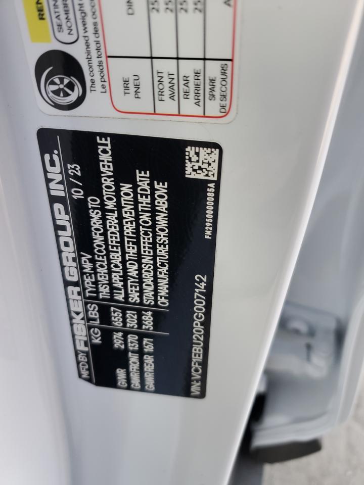 2023 FISKER INC. OCEAN EXTREME VIN:VCF1EBU20PG007142