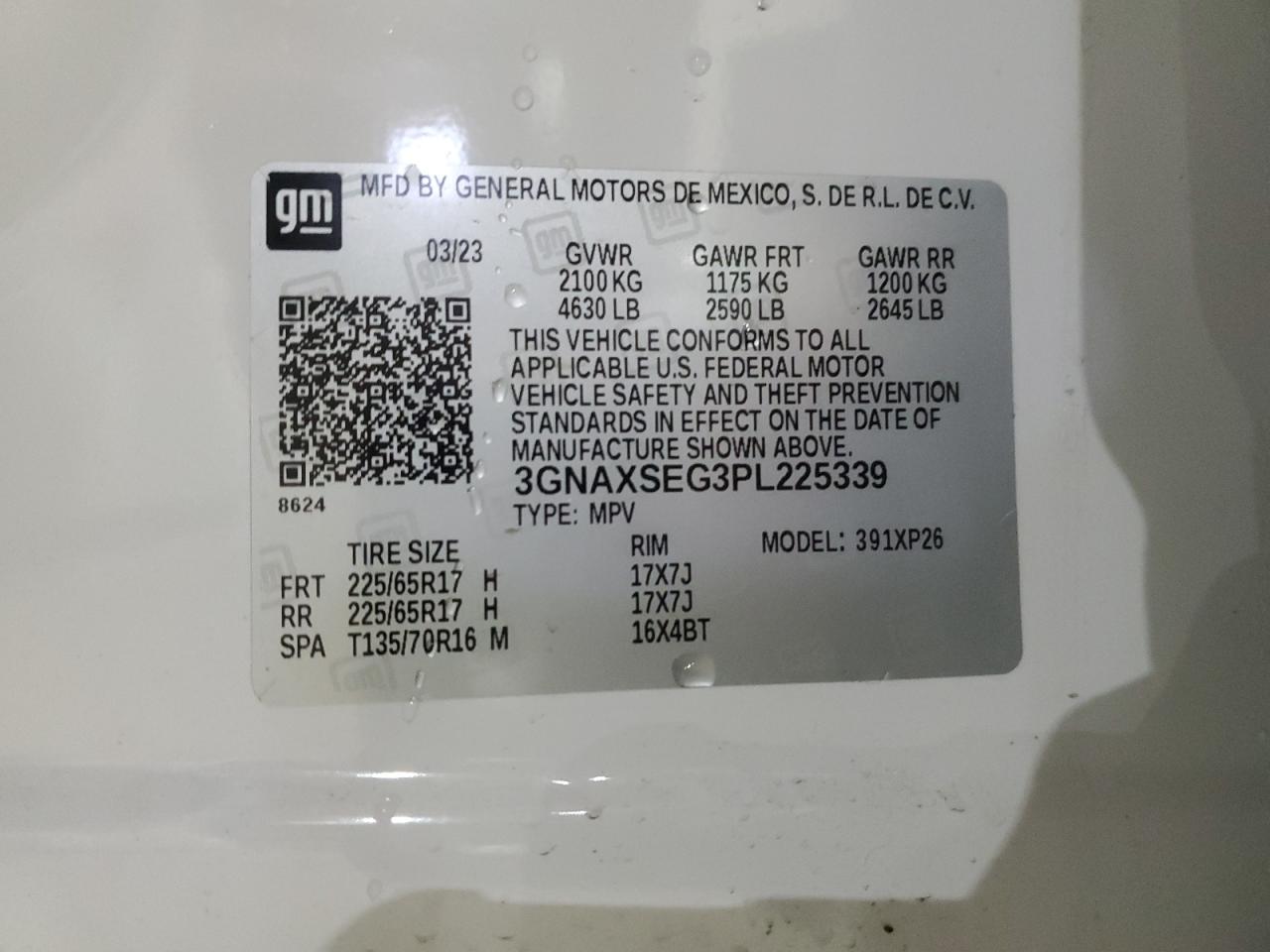 2023 CHEVROLET EQUINOX LS VIN:3GNAXSEG3PL225339