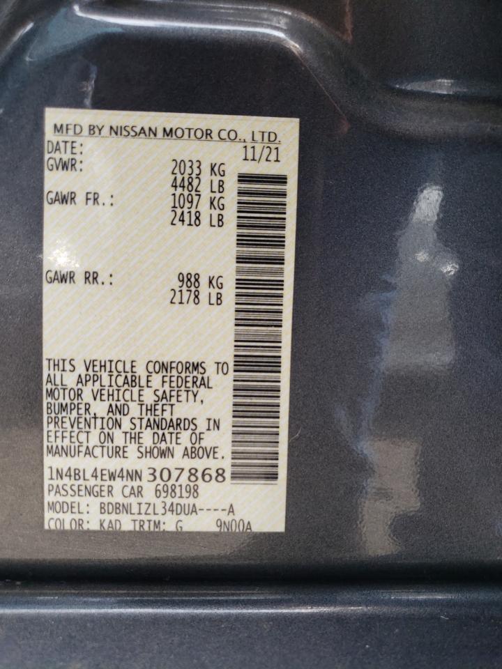 2022 NISSAN ALTIMA SL VIN:1N4BL4EW4NN307868