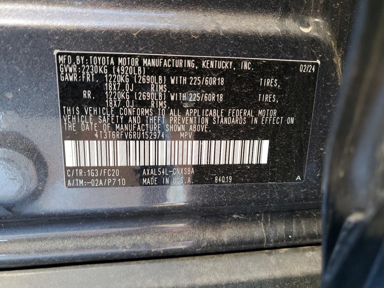 2024 TOYOTA RAV4 SE VIN:4T3T6RFV6RU152974