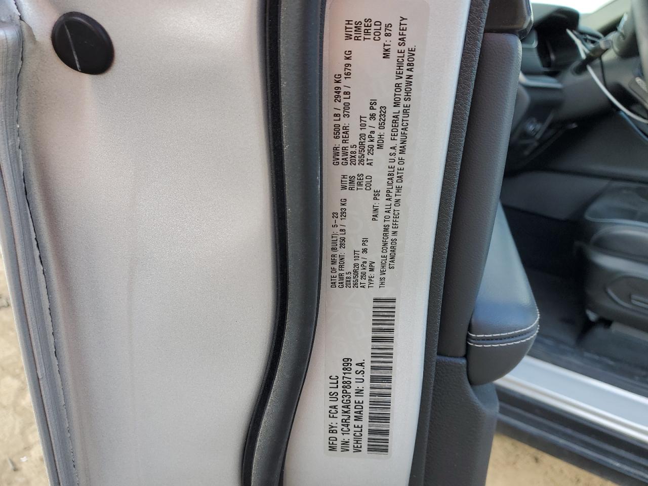 2023 JEEP GRAND CHEROKEE L LAREDO VIN:1C4RJKAG3P8871899