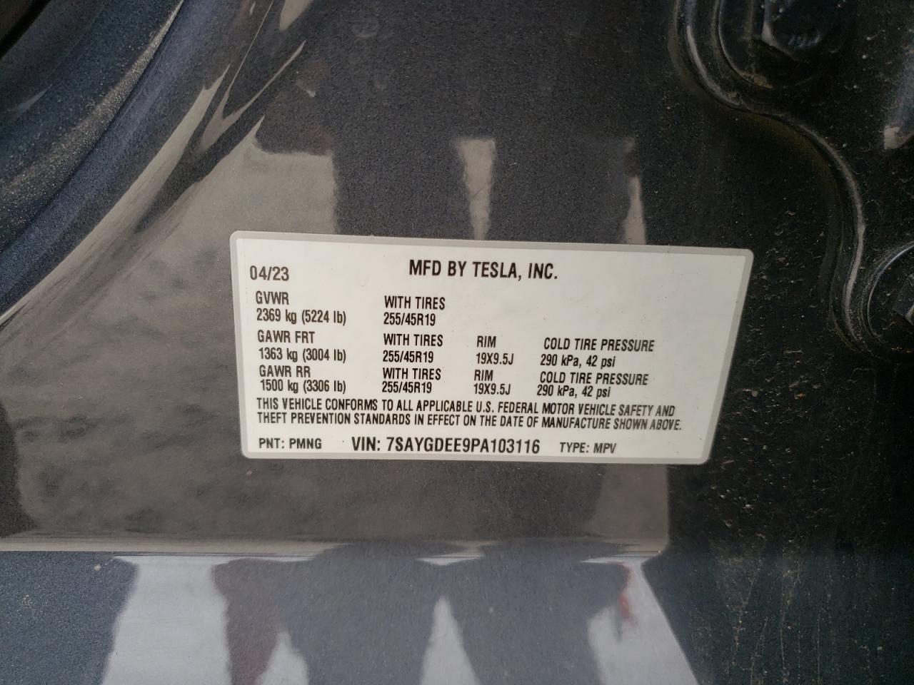 2023 TESLA MODEL Y VIN:7SAYGDEE9PA103116