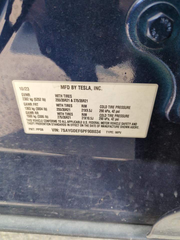 2023 TESLA MODEL Y VIN:7SAYGDEF6PF908034