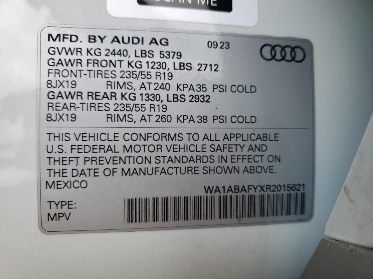 2024 AUDI Q5 PREMIUM 40 VIN:WA1ABAFYXR2015621