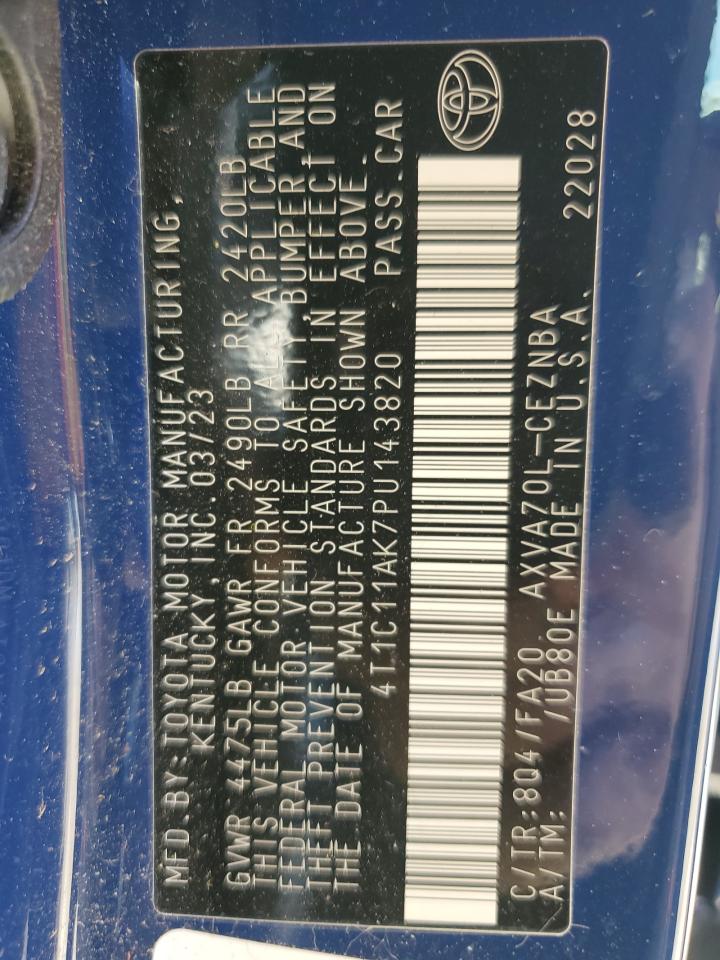 2023 TOYOTA CAMRY LE VIN:4T1C11AK7PU143820