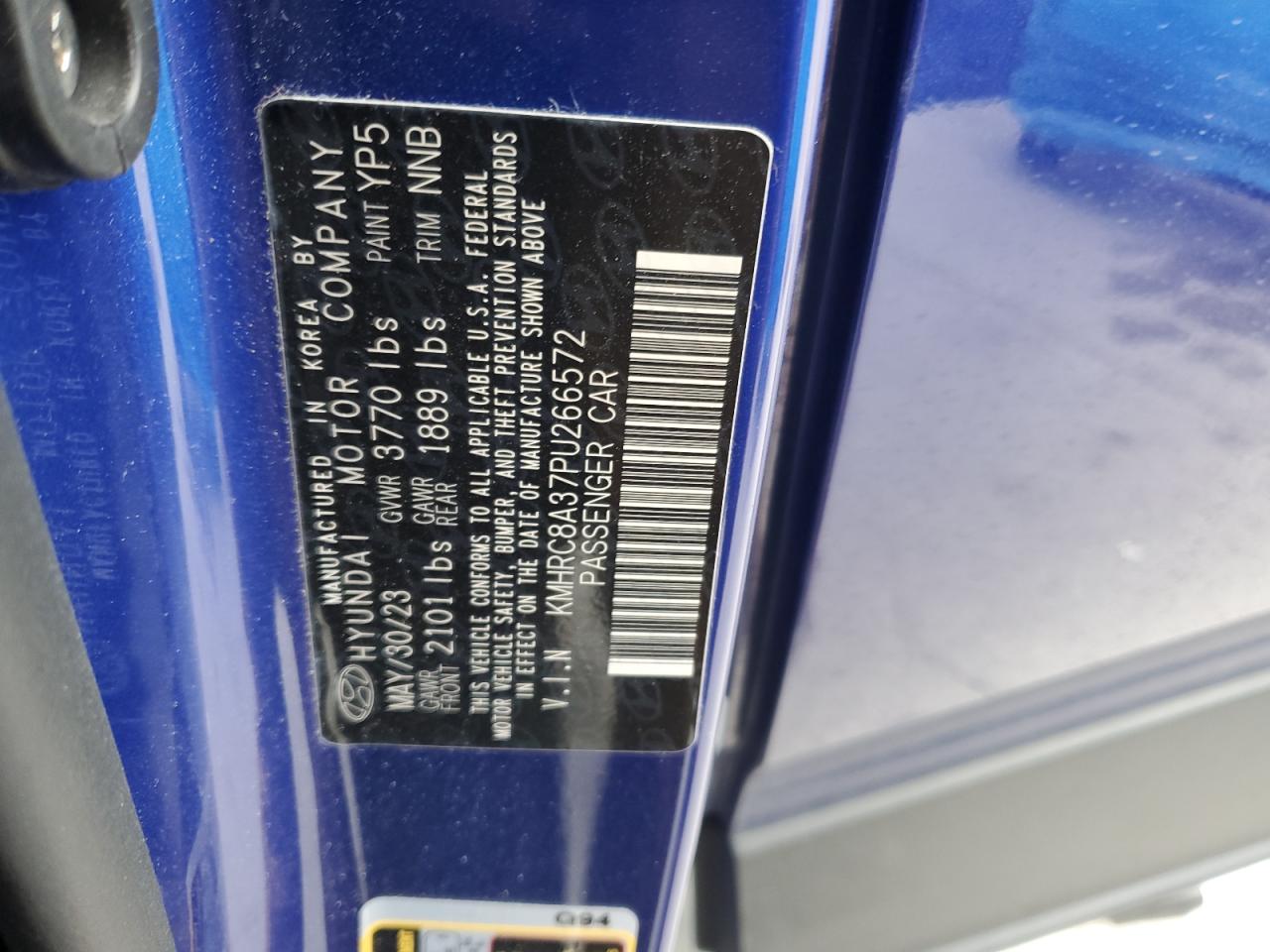 2023 HYUNDAI VENUE SEL VIN:KMHRC8A37PU266572