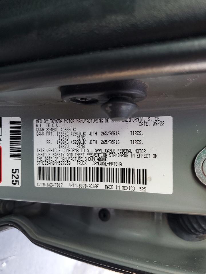 2022 TOYOTA TACOMA DOUBLE CAB VIN:3TMCZ5AN0NM527650