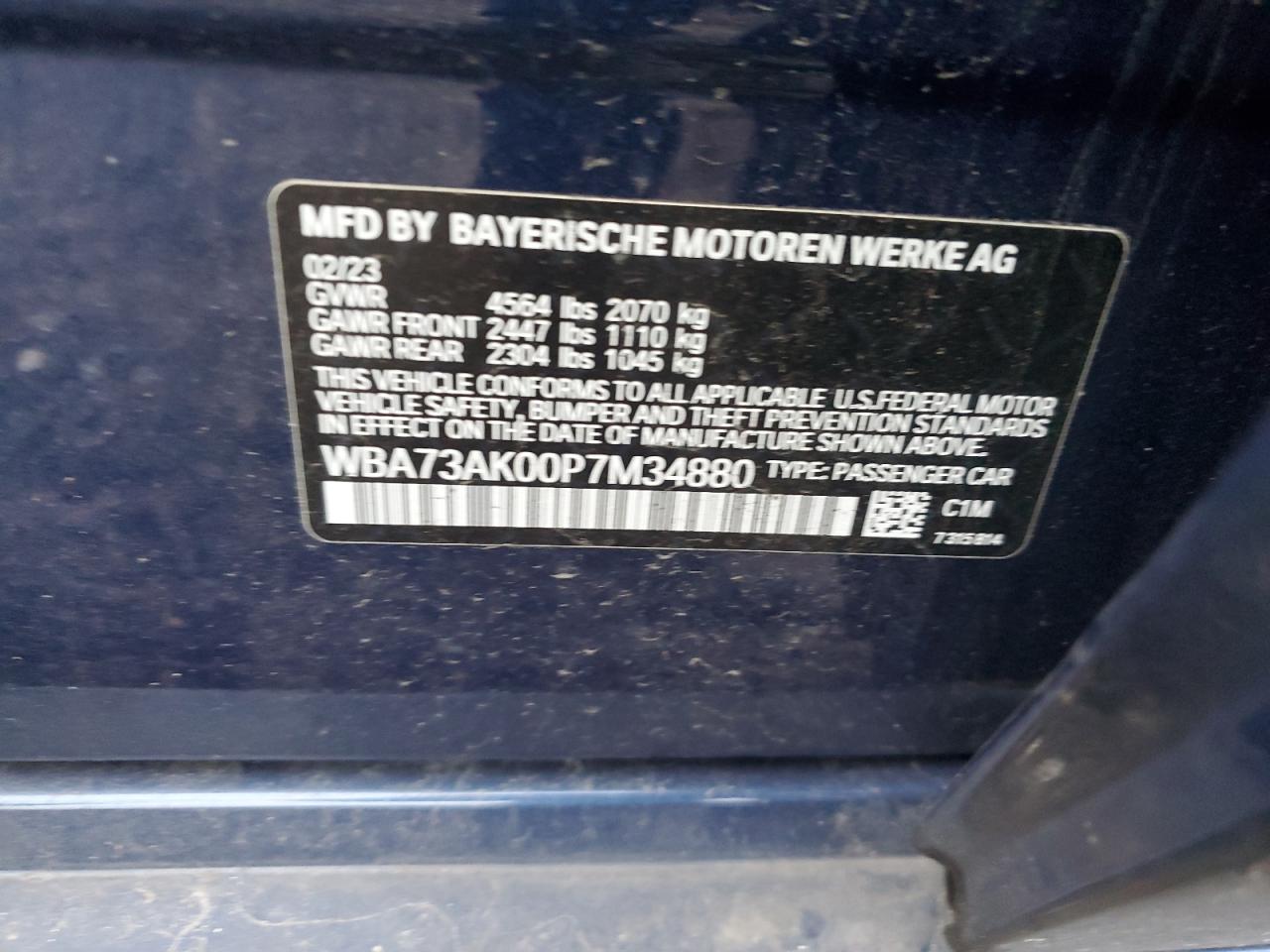 2023 BMW 228XI VIN:WBA73AK00P7M34880