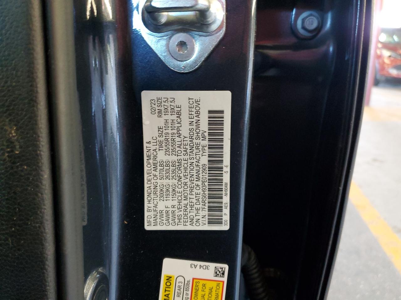 2023 HONDA CR-V SPORT TOURING VIN:7FARS6H93PE012909