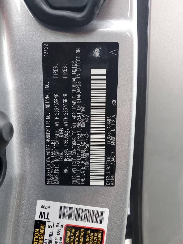 2023 TOYOTA HIGHLANDER L VIN:5TDKDRBH2PS014431