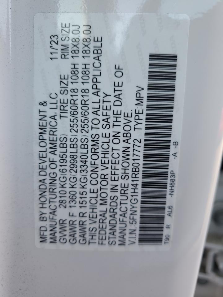 2024 HONDA PILOT EXL VIN:5FNYG1H41RB017772