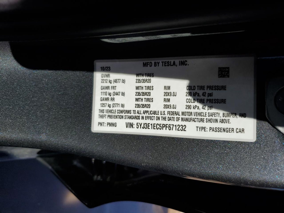2023 TESLA MODEL 3 VIN:5YJ3E1EC5PF671232