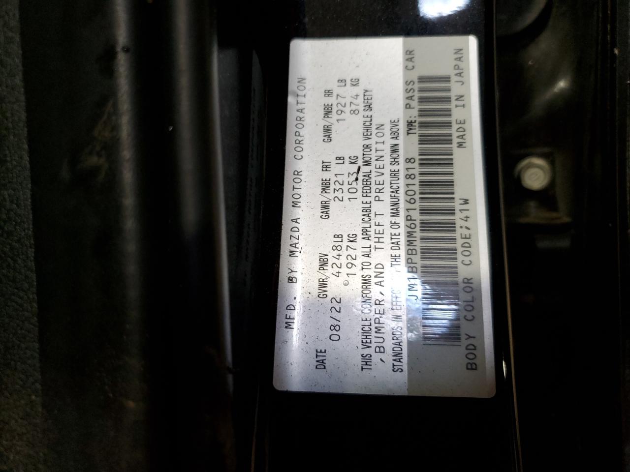 2023 MAZDA 3 PREMIUM VIN:JM1BPBMM6P1601818