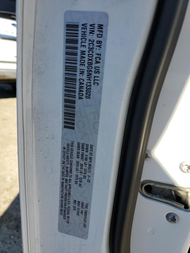 2022 DODGE CHARGER SXT VIN:2C3CDXBG6NH133020