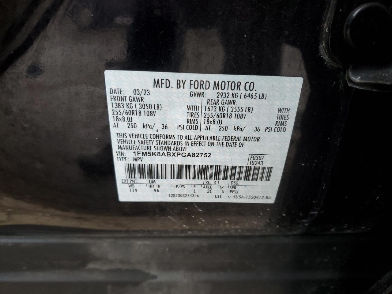2023 FORD EXPLORER POLICE INTERCEPTOR VIN:1FM5K8ABXPGA82752