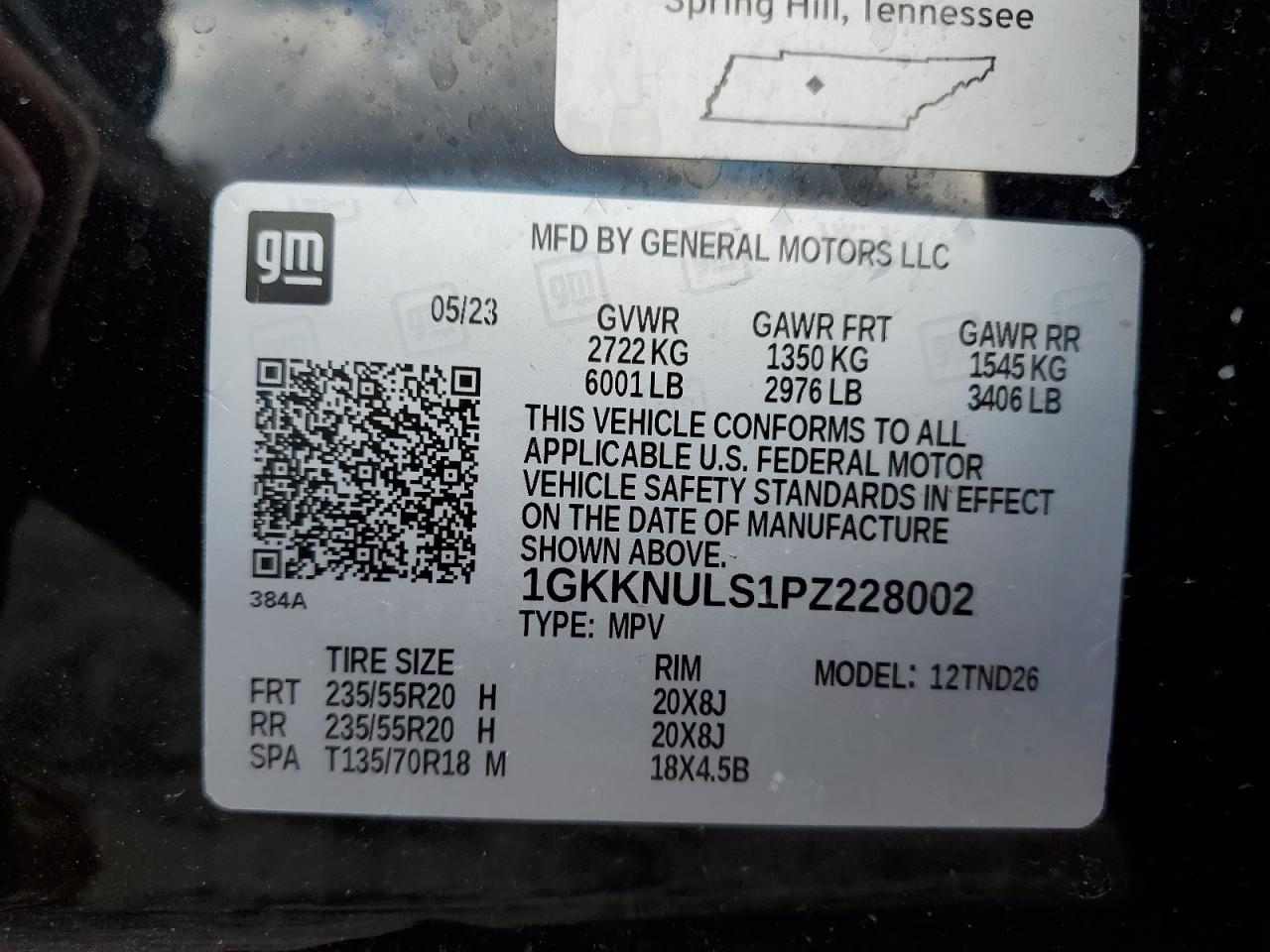 2023 GMC ACADIA SLT VIN:1GKKNULS1PZ228002