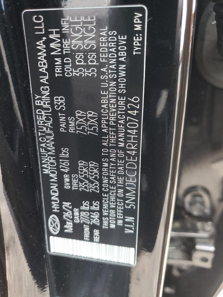 2024 HYUNDAI TUCSON LIMITED VIN:5NMJECDE4RH407426