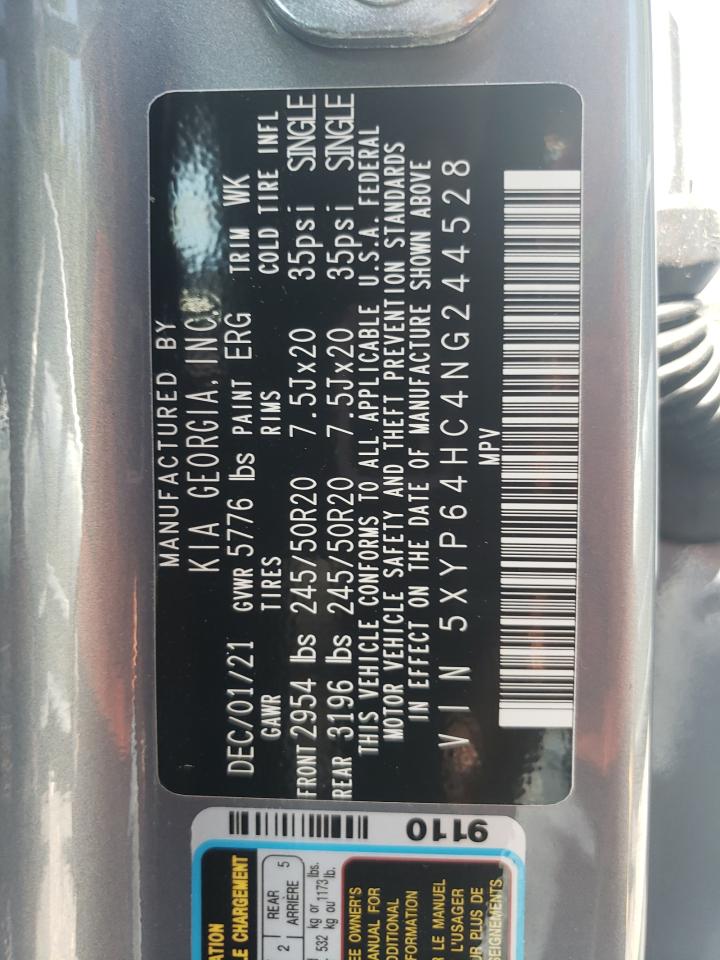 2022 KIA TELLURIDE S VIN:5XYP64HC4NG244528
