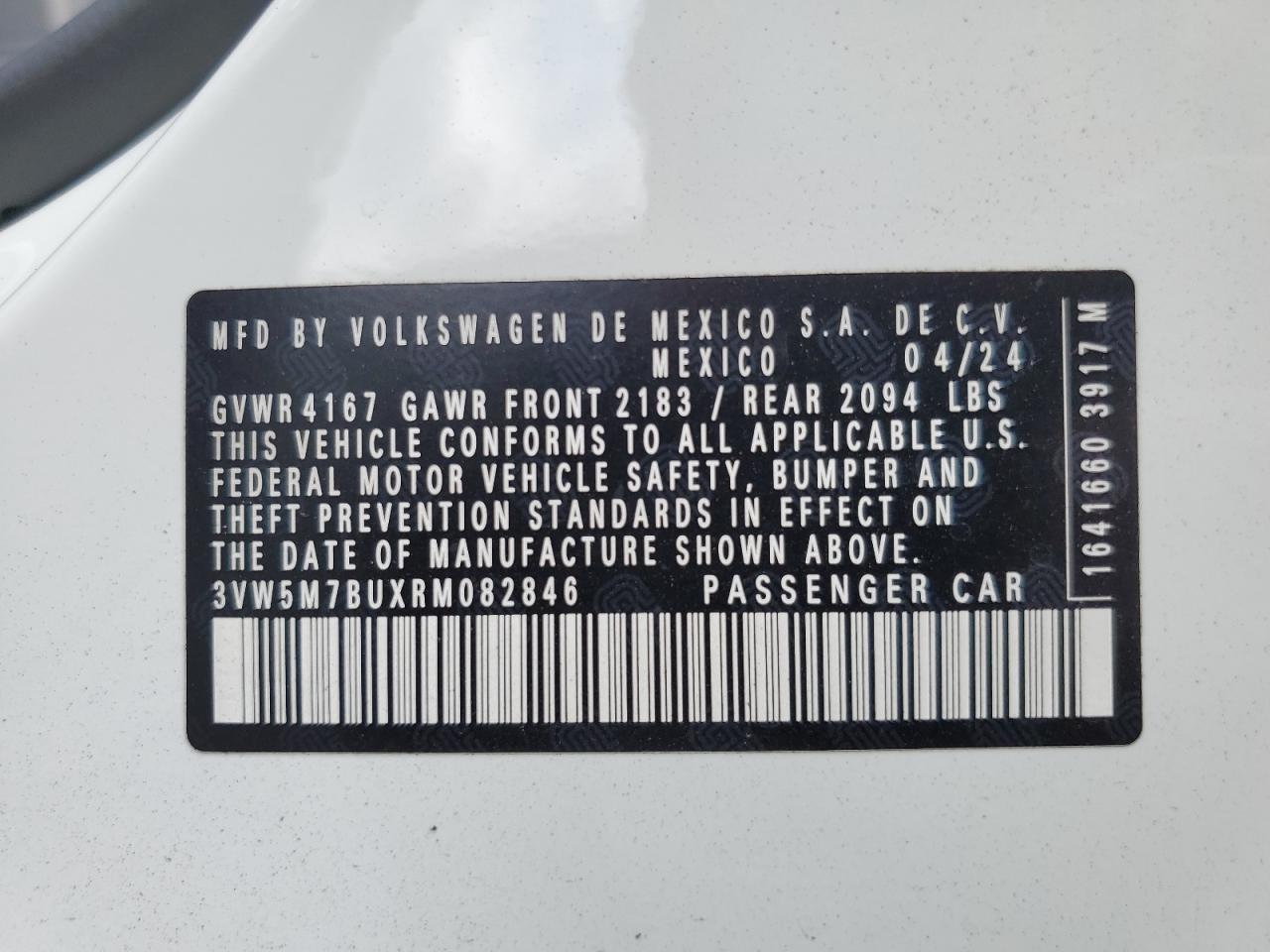 2024 VOLKSWAGEN JETTA S VIN:3VW5M7BUXRM082846