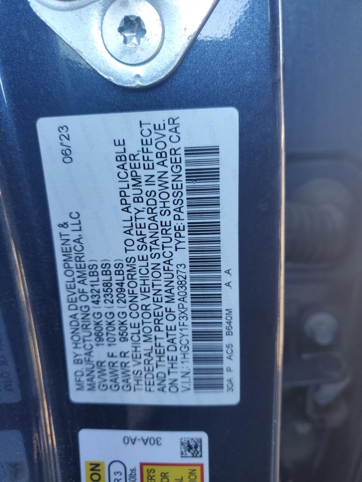 2023 HONDA ACCORD EX VIN:1HGCY1F3XPA038273