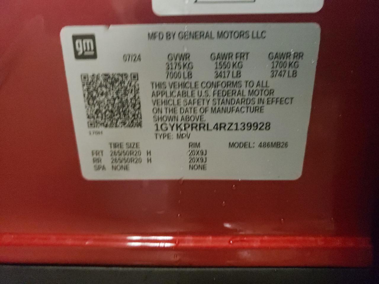 2024 CADILLAC LYRIQ LUXURY VIN:1GYKPRRL4RZ139928