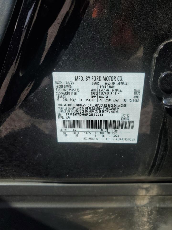 2023 FORD EXPLORER XLT VIN:1FMSK7DH9PGB72214