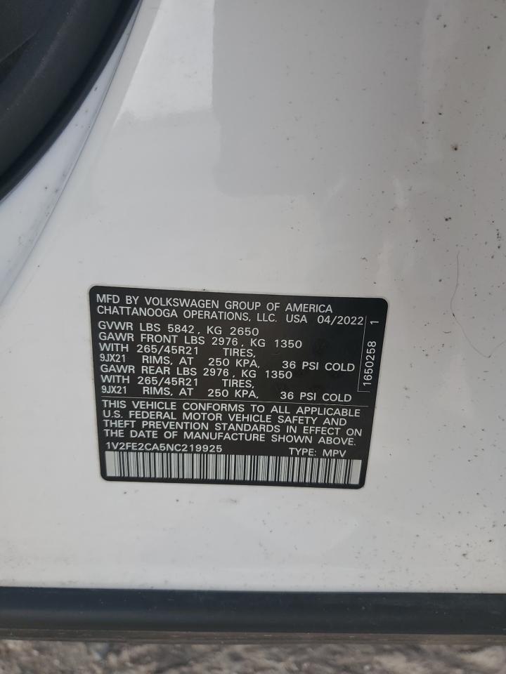 2022 VOLKSWAGEN ATLAS CROSS SPORT SEL PREMIUM R-LINE VIN:1V2FE2CA5NC219925