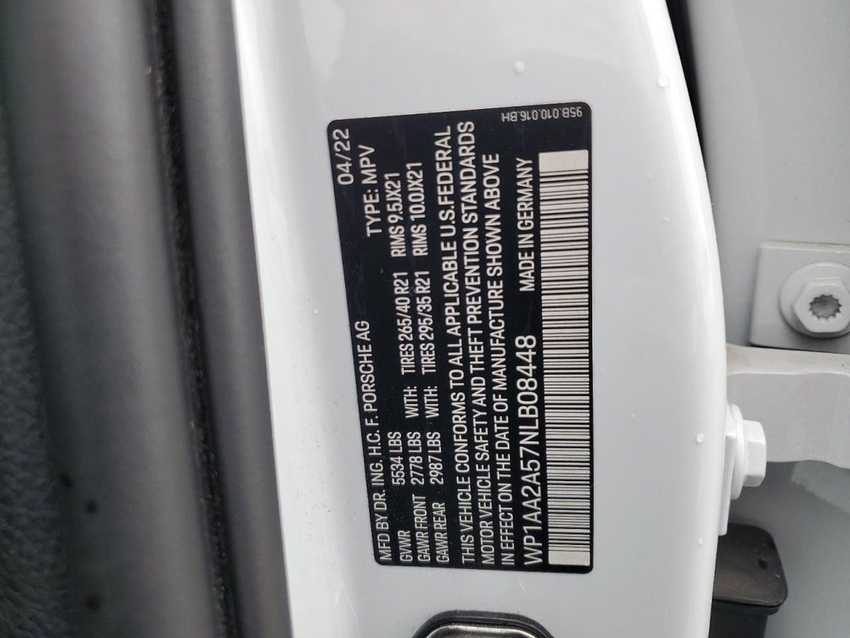 2022 PORSCHE MACAN VIN:WP1AA2A57NLB08448